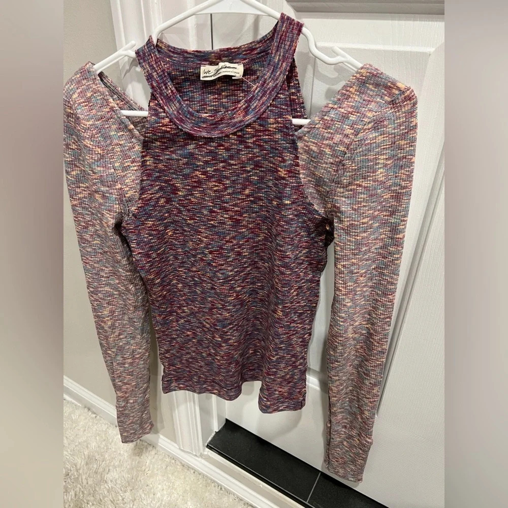 Free People purple multi long sleeve with cutouts, size XS Out Of Control Tee